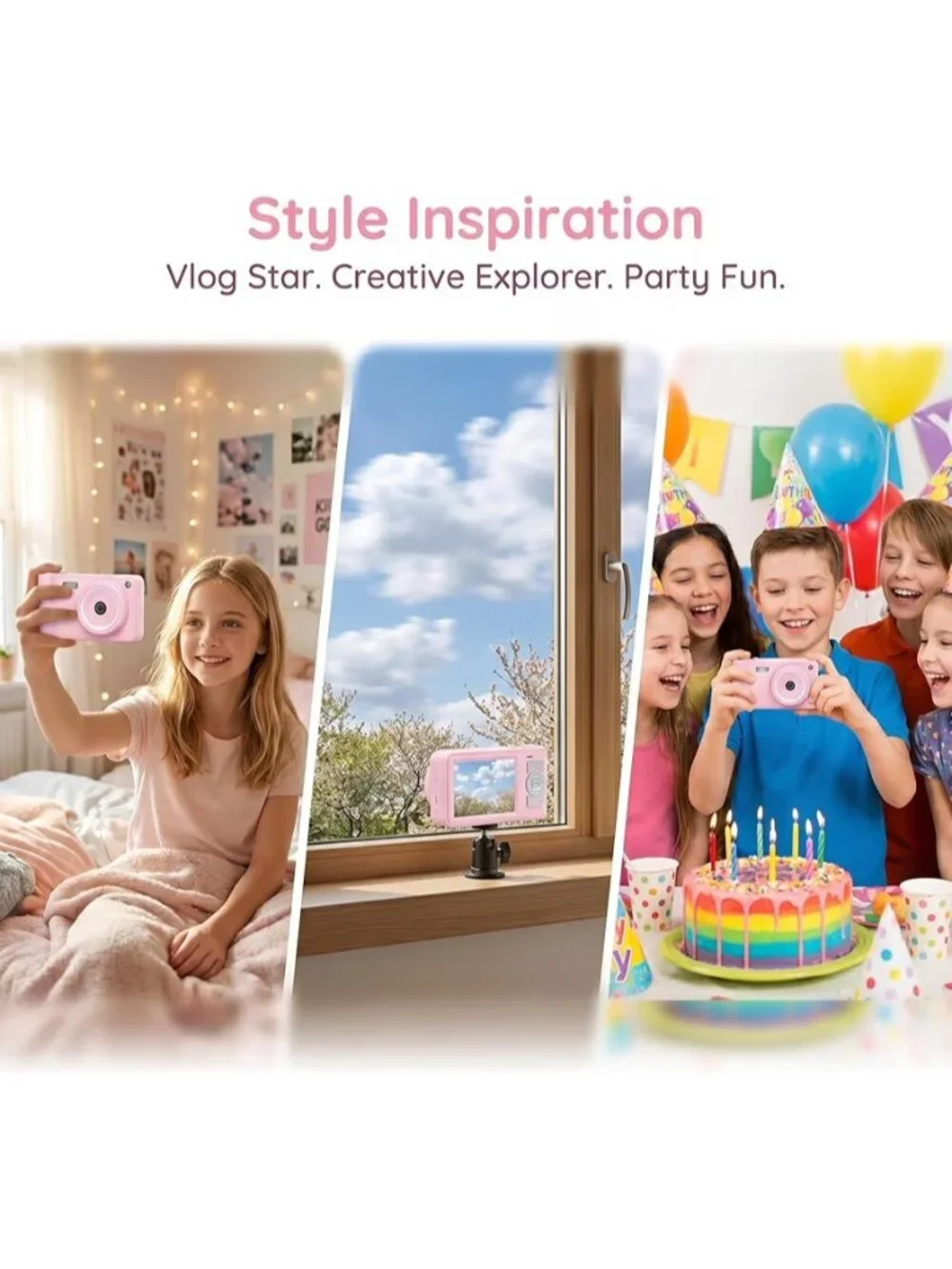 Digital Camera, 4K Vlogging Kids Camera with 44MP & 16X Zoom Anti-Shake, Pink